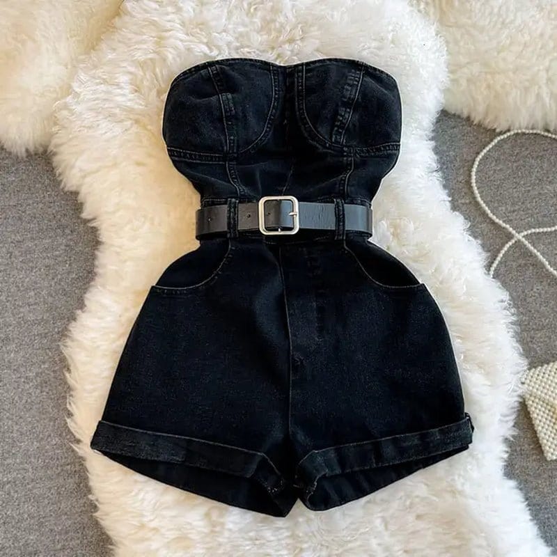 Black Denim Tube Romper