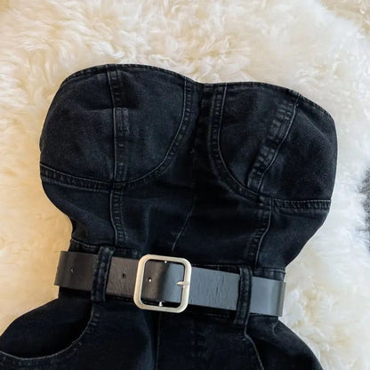 Black Denim Tube Romper