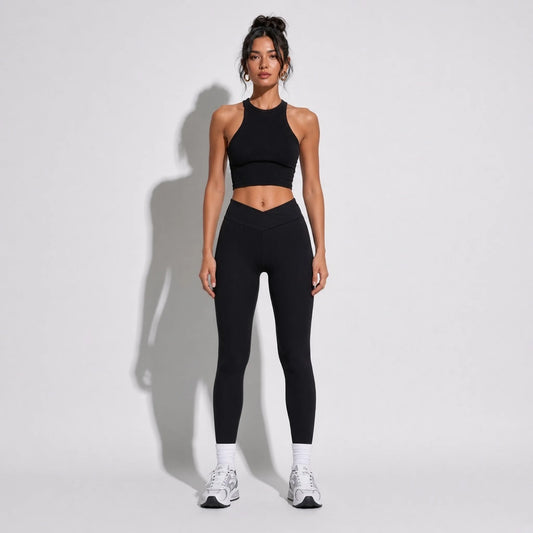 Ribbed Yoga Pants — Black front