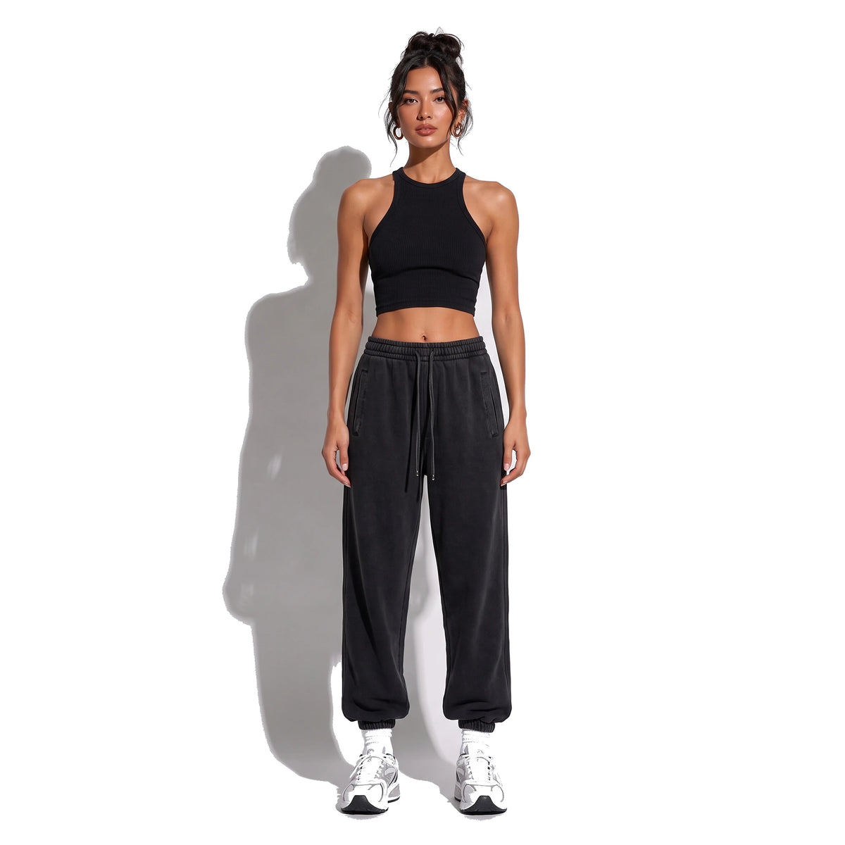 Washed Loose Sweatpants — black front