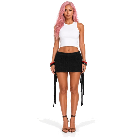 Fuzzy Knit Mini Skirt — black front