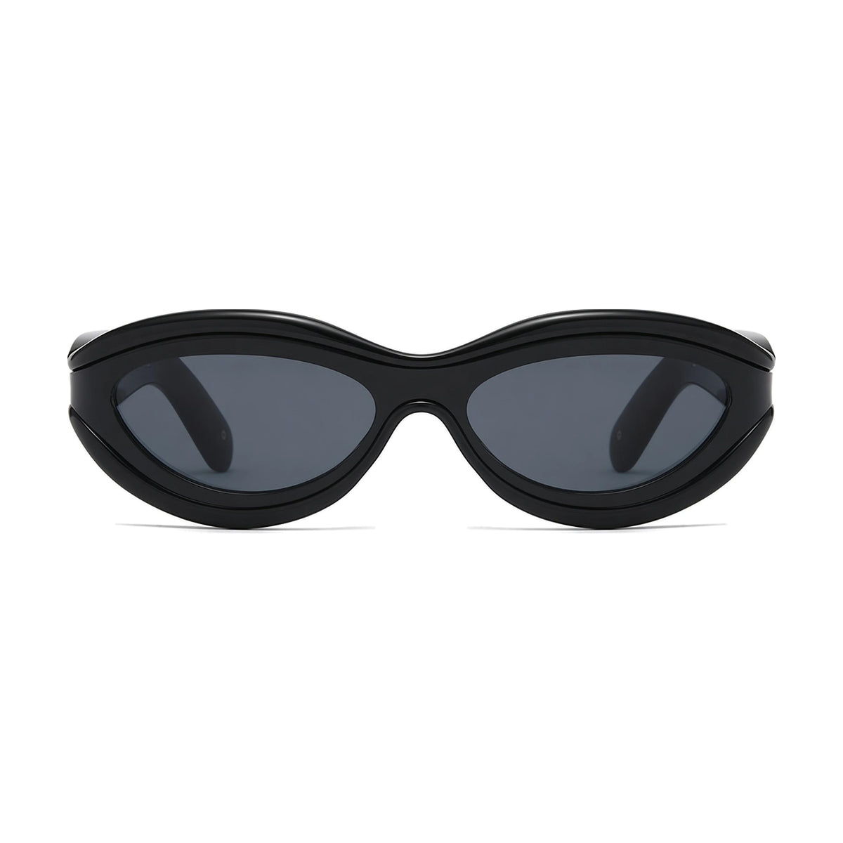 Layered Oval Cat Eye Sunglasses — black front