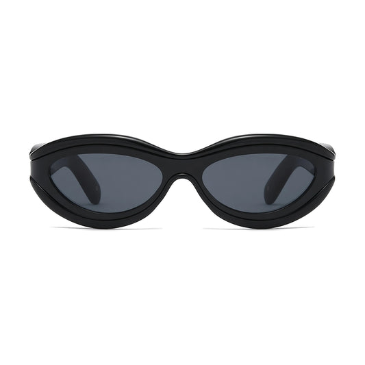 Layered Oval Cat Eye Sunglasses — black front