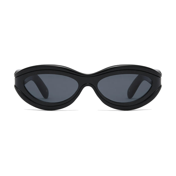 Layered Oval Cat Eye Sunglasses — black front