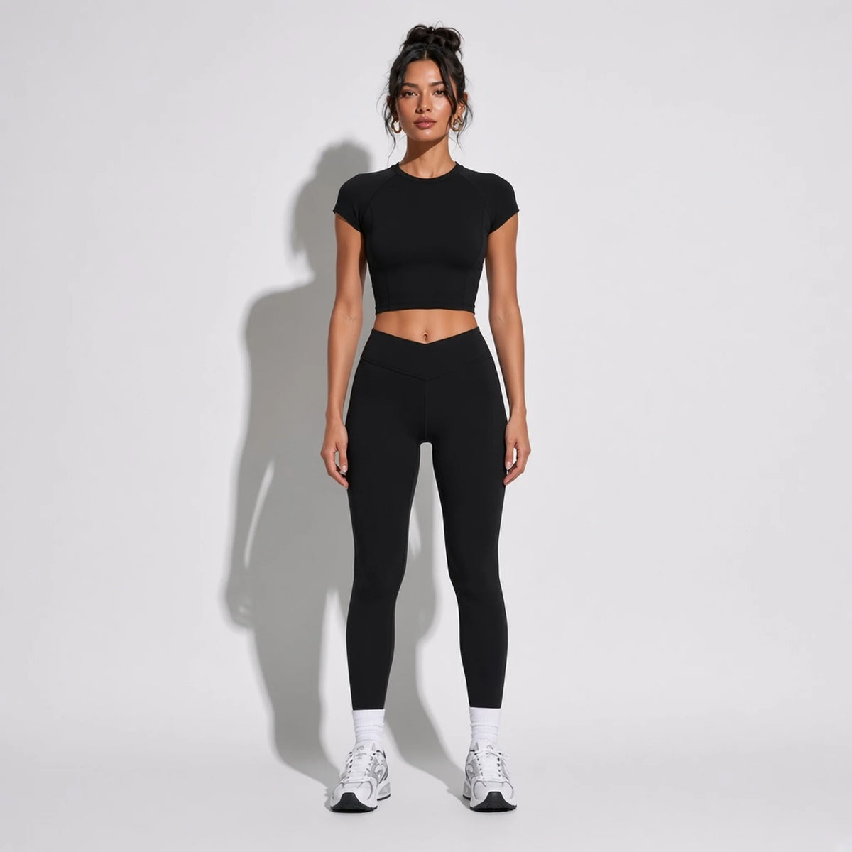 Short Sleeve Yoga Cropped Top — Black front