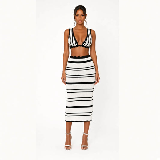 Knitted Long Skirt Set — Black front