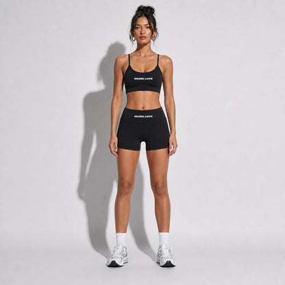 Set — Infinity bra + Micro Shorts Black front on-model 2048