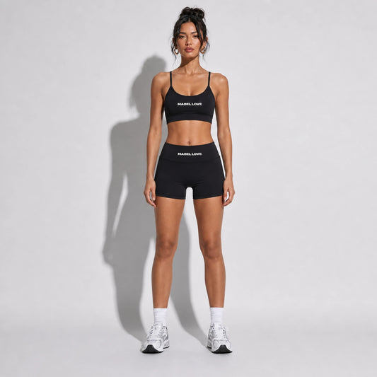 Set — Infinity bra + Micro Shorts Black front on-model 2048