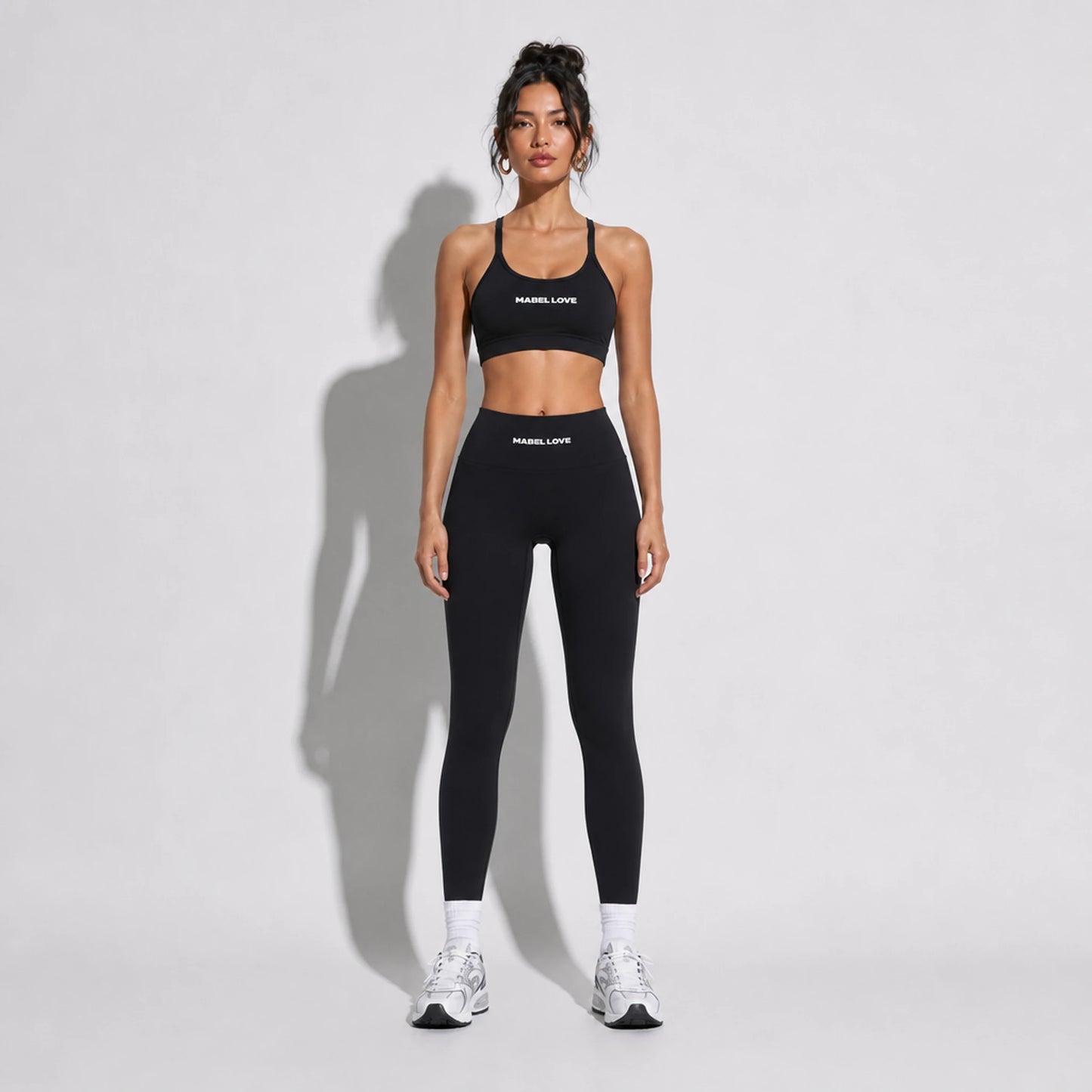 Set — Infinity bra + High-Waisted Yoga Leggings Black front on-model 2048
