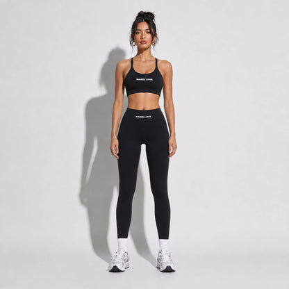 Set — Infinity bra + High-Waisted Yoga Leggings Black front on-model 2048