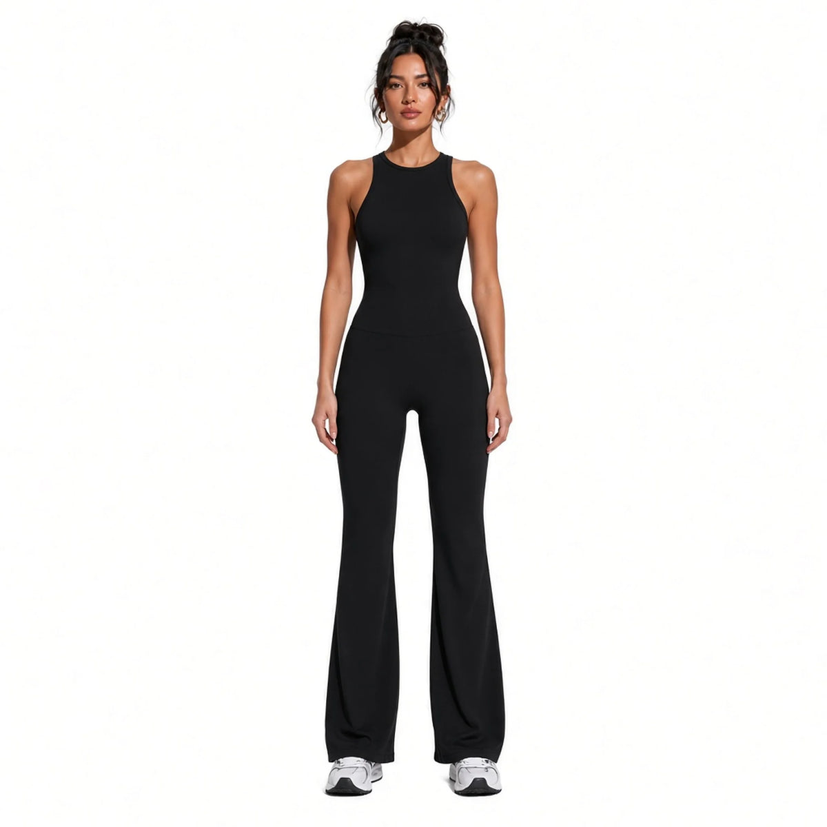 Yoga Flare Jumpsuit — Black front