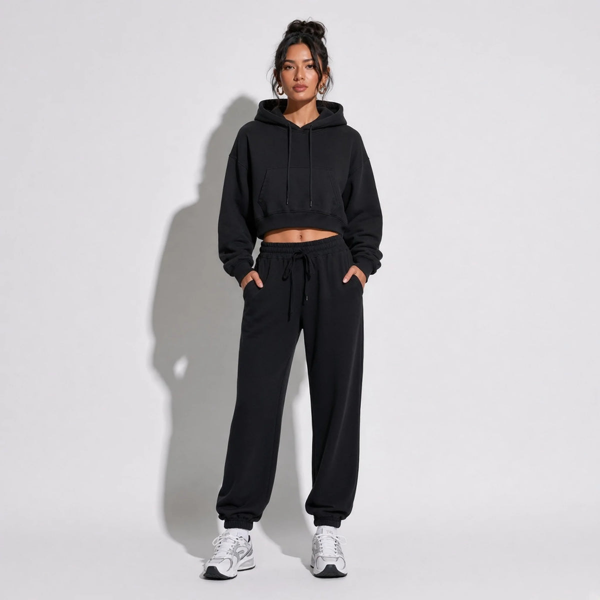 Cropped Hoodie — Black front