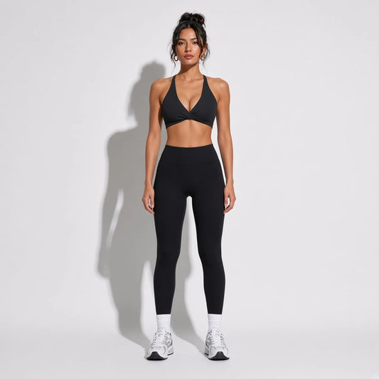 Push up Sports Bra — Black front