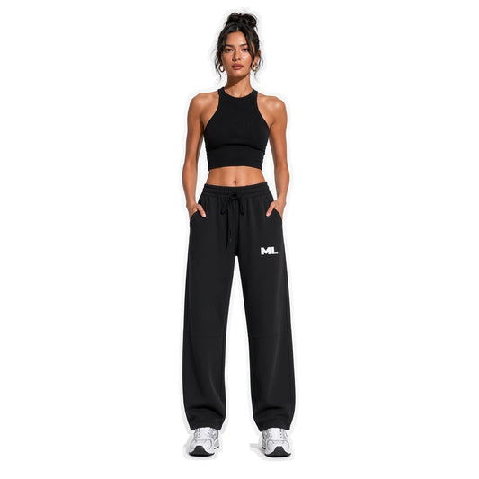 Barrel Leg Fleece Sweatpants — black front