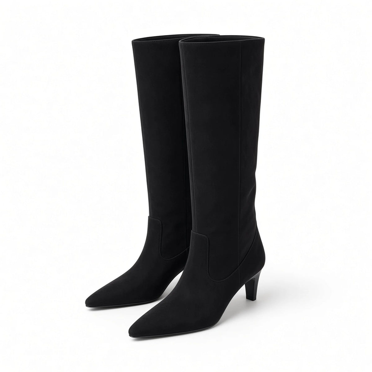 Suede Kitten Heel Knee Boots — black front
