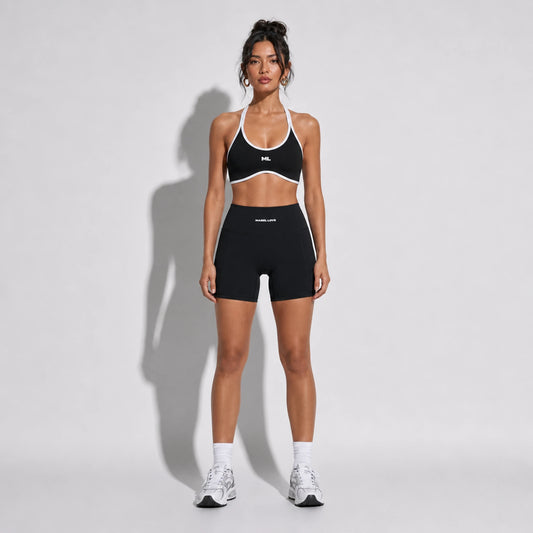 Women's Halter Color Sports Bra — black front
