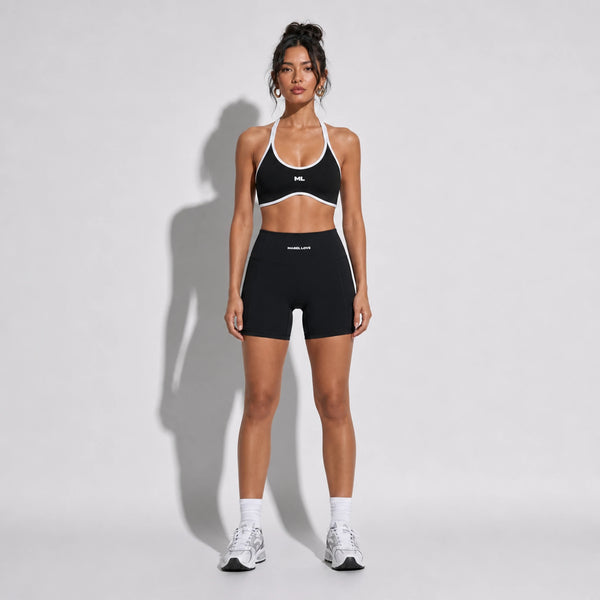 Women's Halter Color Sports Bra — black front
