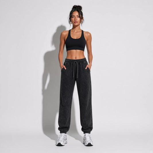 Acid Wash Sweatpants — Black front