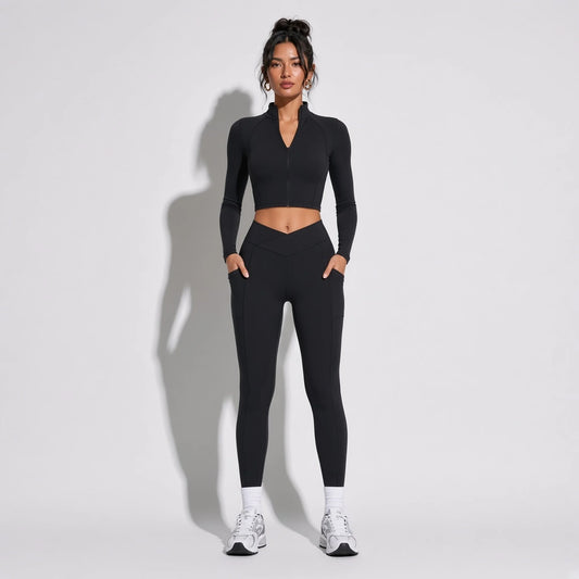 Crop Top Yoga Jacket — Black front