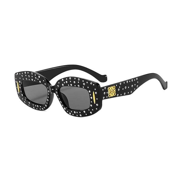 Studded Rectangle Sunglasses — Black front