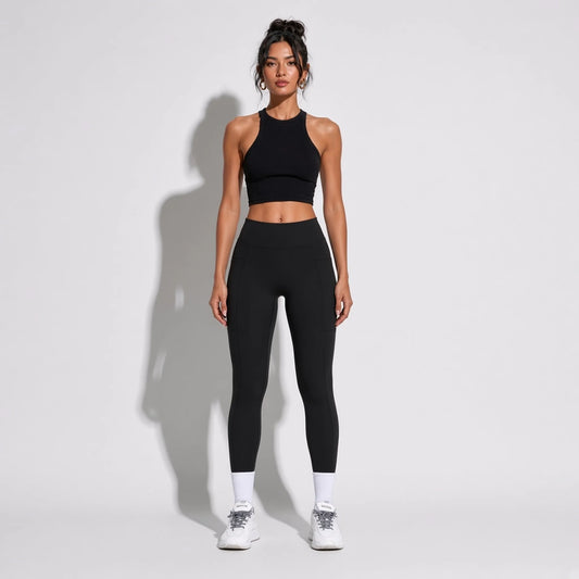 High Waist Yoga Leggings — Black front