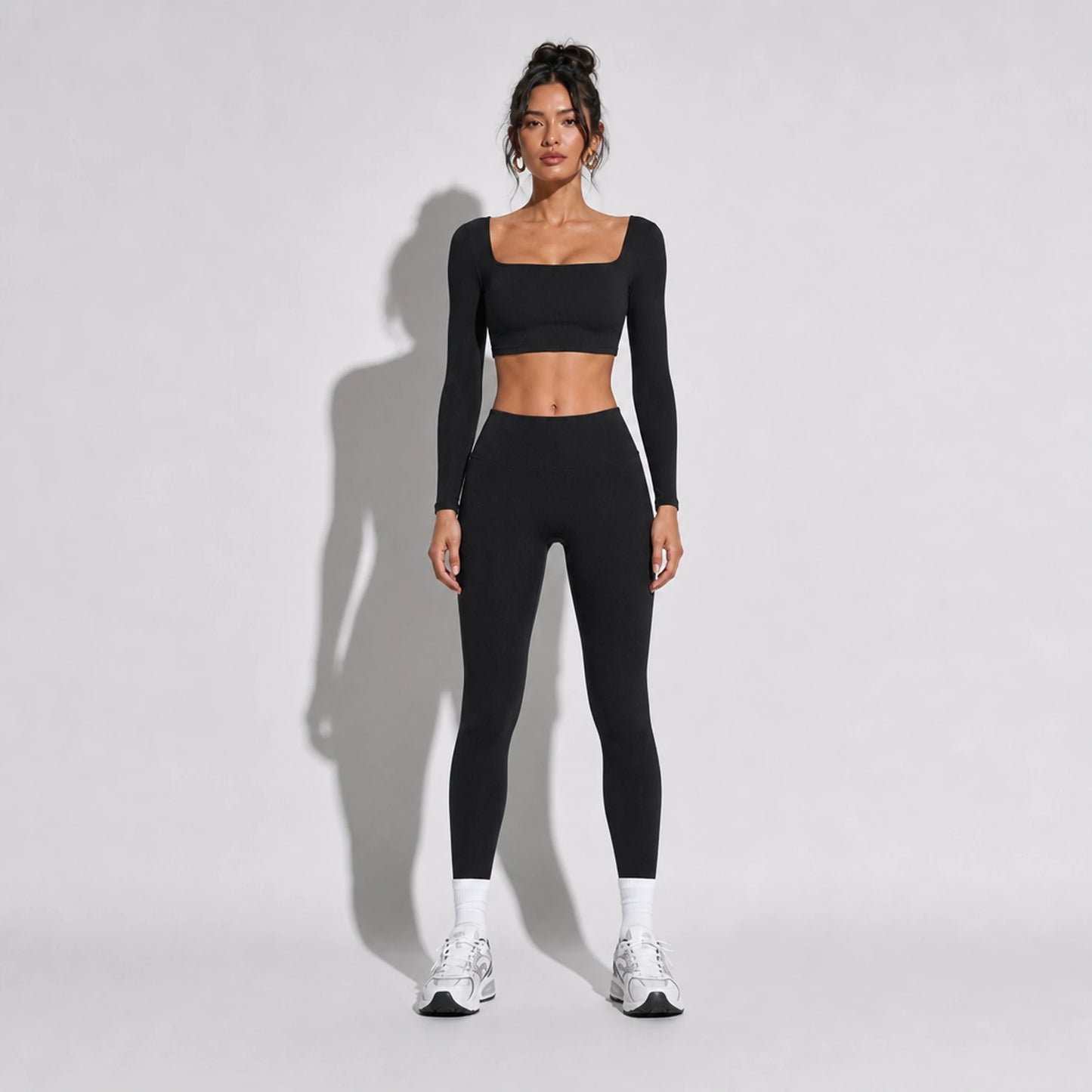 2 Piece Set Long Sleeve and Leggings Yoga — black front