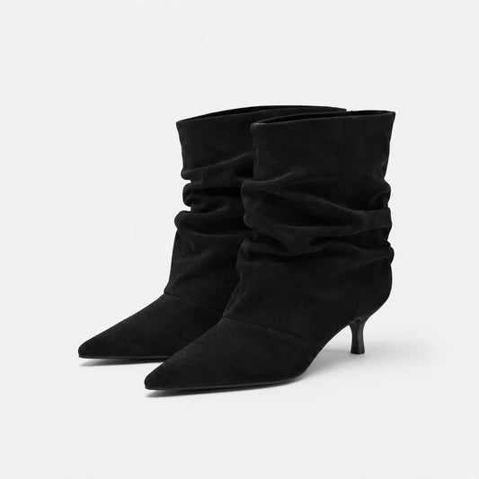 Suede Slouch Ankle Boots — black front