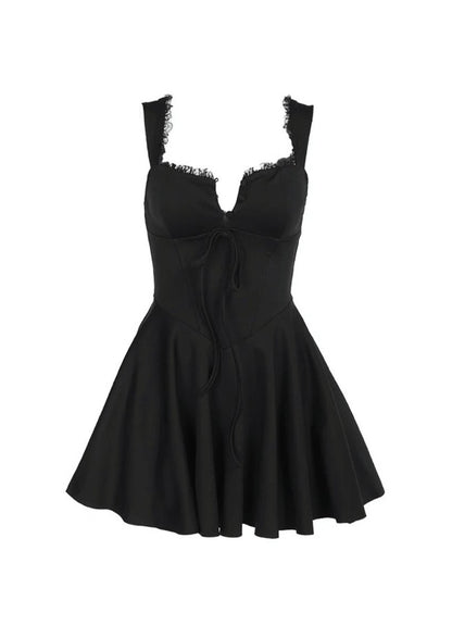 Black Lace - Trim Corset Mini Dress