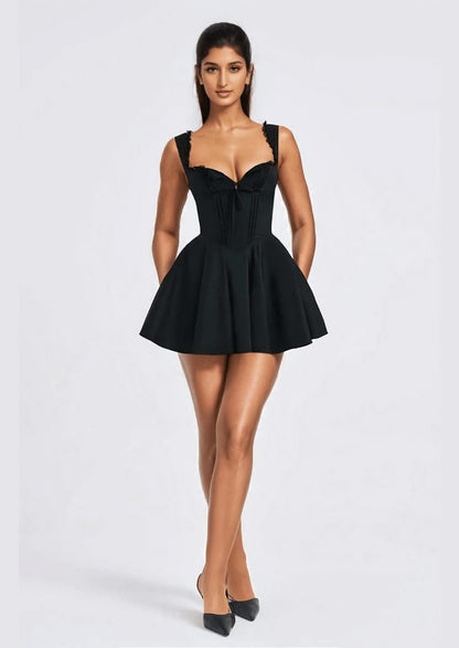 Black Lace-Trim Corset Mini Dress, Black / M Black Lace-Trim Corset Mini Dress, Black / M