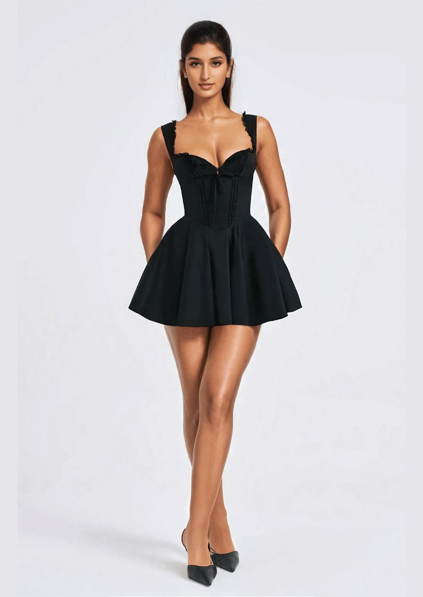 Black Lace - Trim Corset Mini Dress