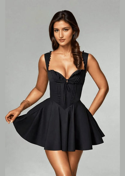 Black Lace-Trim Corset Mini Dress, Black / M Black Lace-Trim Corset Mini Dress, Black / M