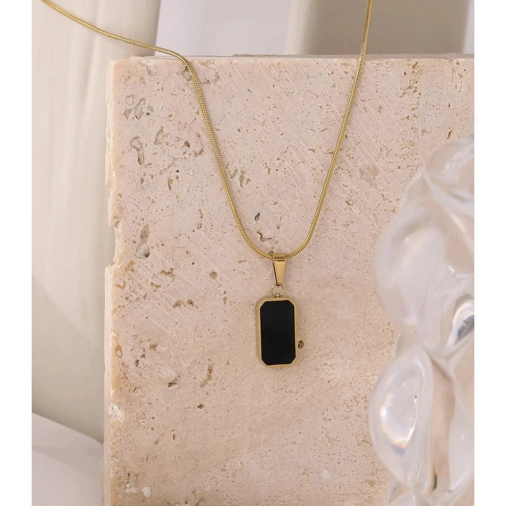 Black Rectangle Pendant Necklace