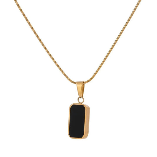 Black Rectangle Pendant Necklace