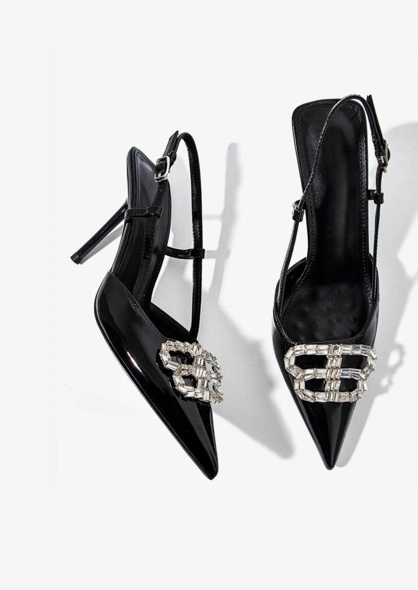 Black rhinestone heels