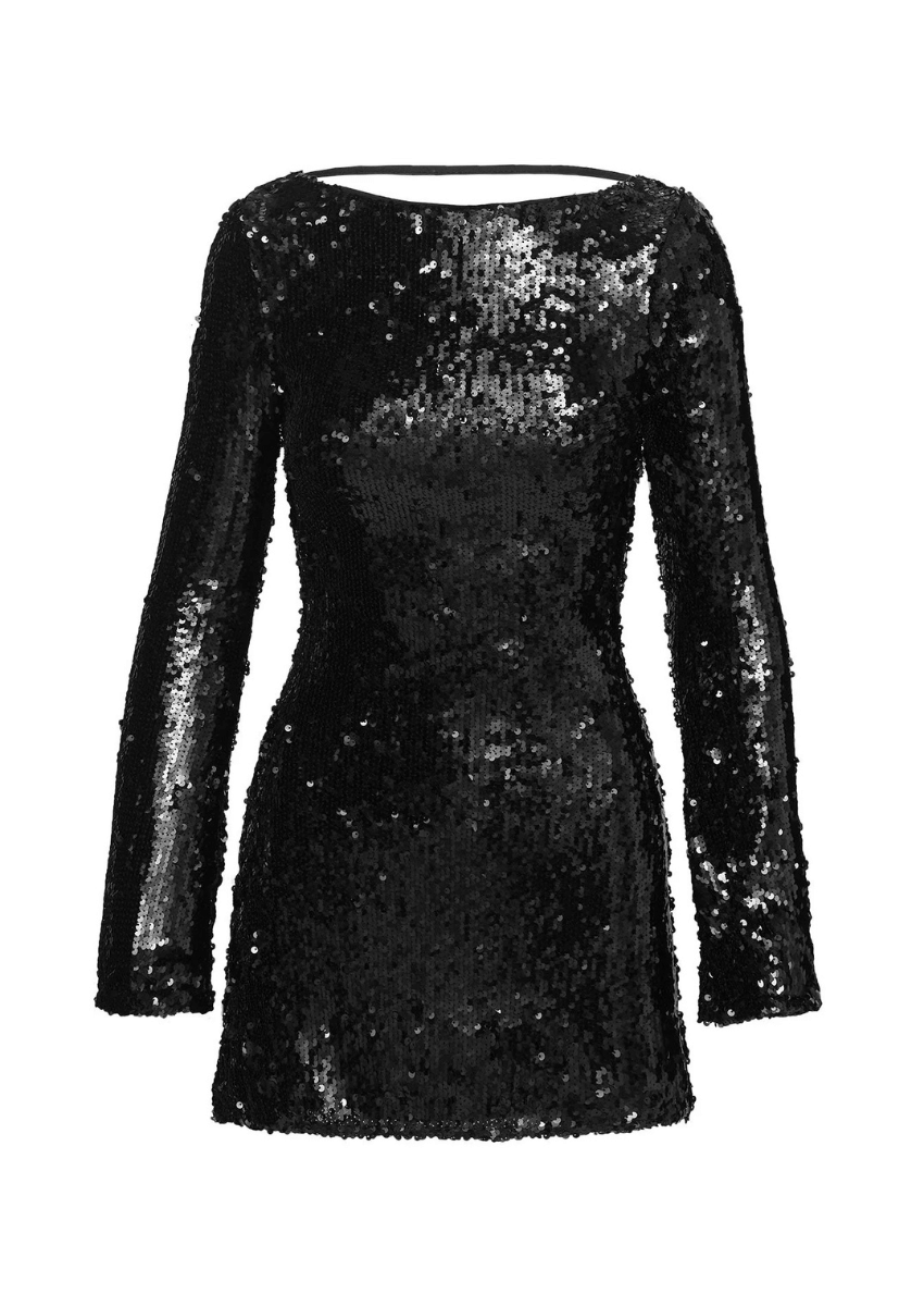 black sequin mini dress