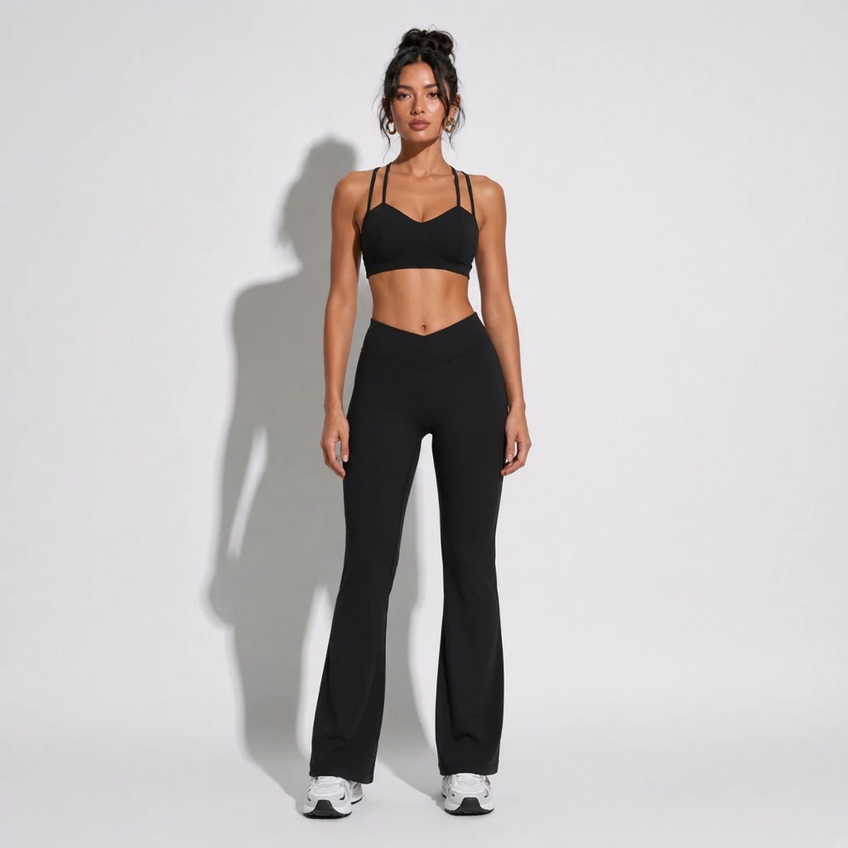 Women's Fitness Long Sleeve Leggings Set — Black Set-2 front