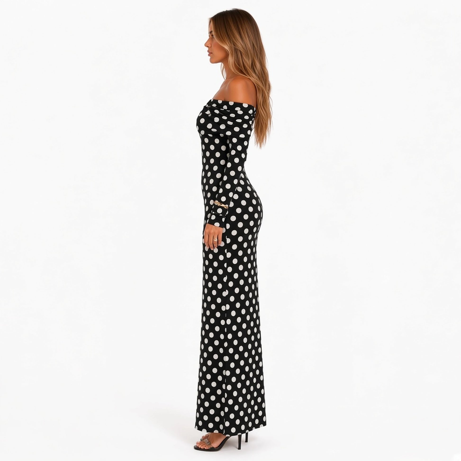 Retro Polka Dot Bodycon Long Dress — side