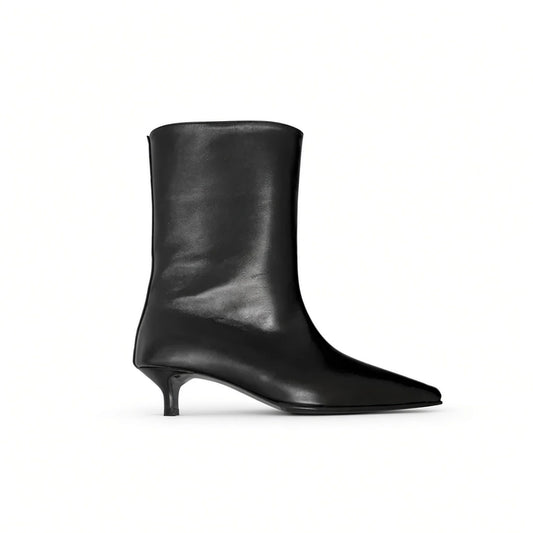 Pointed Cat Heel Boots — black side