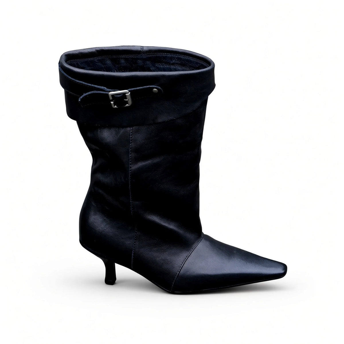 Pointed Toe Slouchy Kitten Heel Boots — black side