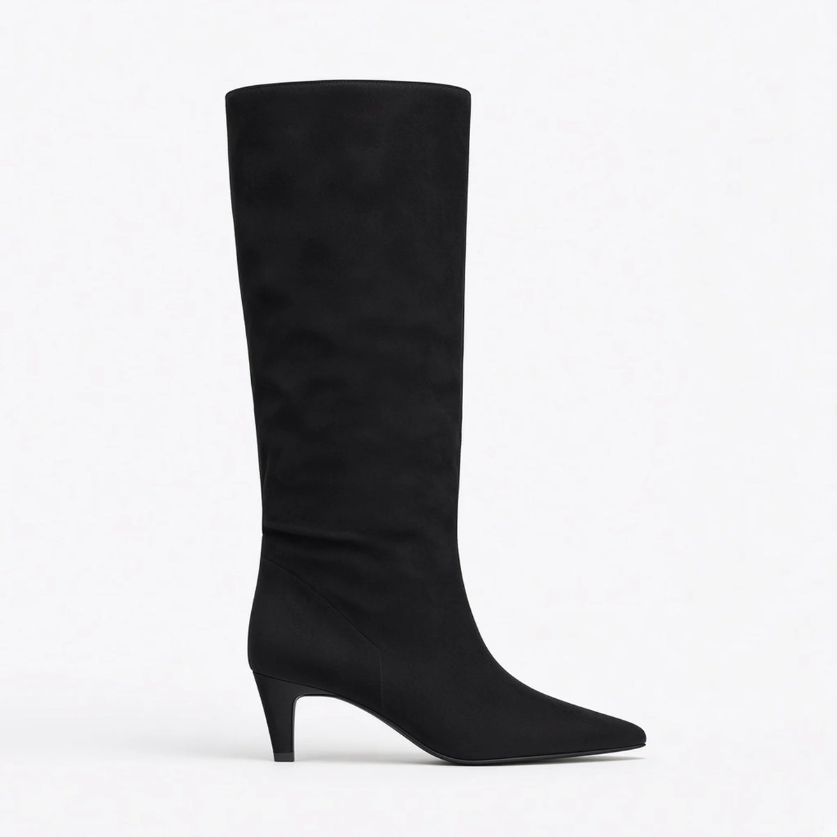 Suede Kitten Heel Knee Boots — black side