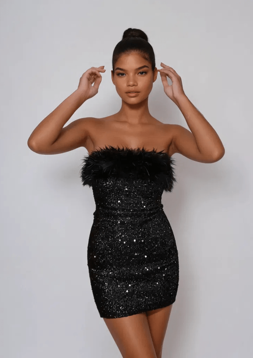 Black Strapless Sequin Mini Dress | Mabel Love Co. Black / L Black Strapless Sequin Mini Dress | Mabel Love Co. Black / L