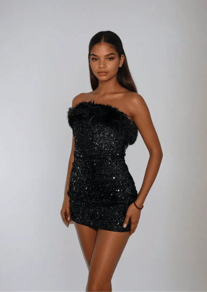 Black Strapless Sequin Mini Dress