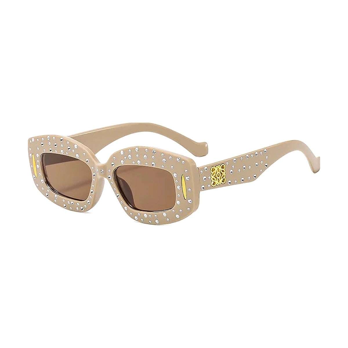 Studded Rectangle Sunglasses — Black Tea front