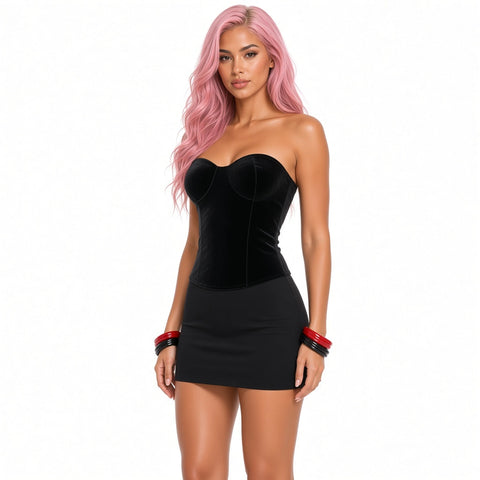 Black Velvet Corset Bodysuit — close-up