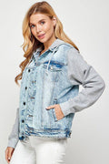 Women's Denim Jacket with Fleece Hoodies, [product type]