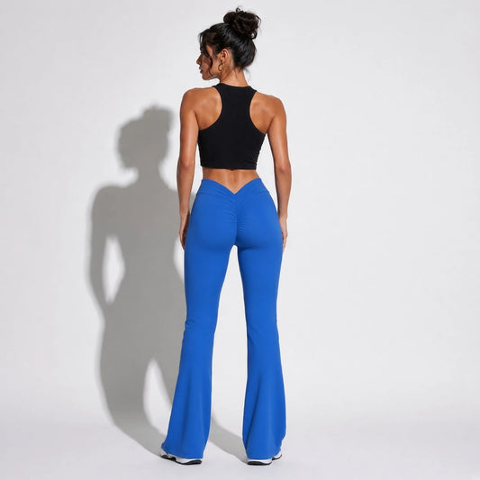 V shapped Flare Leggings — Blue back