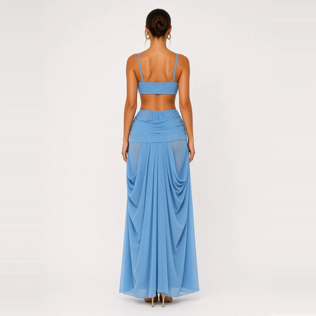 One-Shoulder Cutout Two-Piece Set — blue back