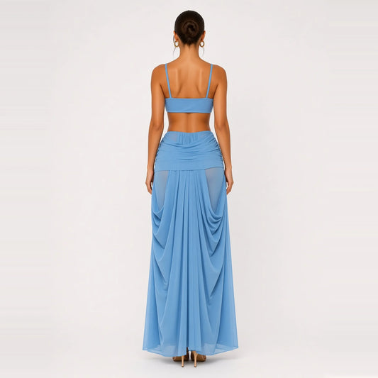 One-Shoulder Cutout Two-Piece Set — blue back