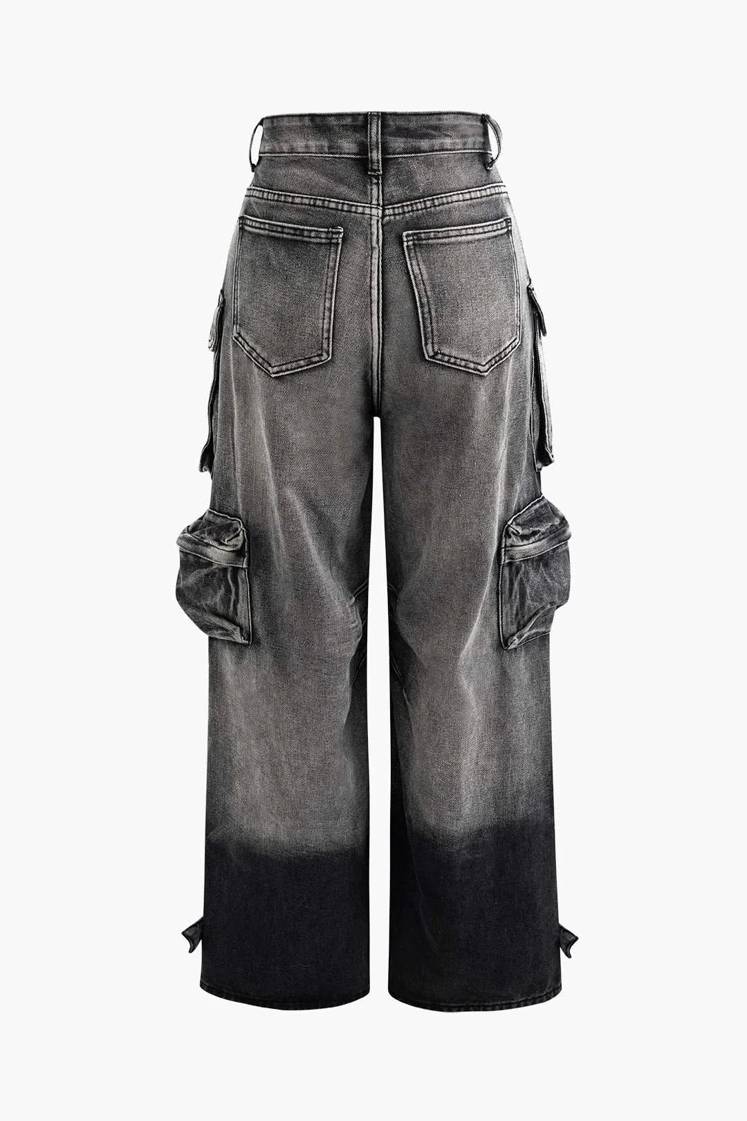 Black Denim Cargo Pants back