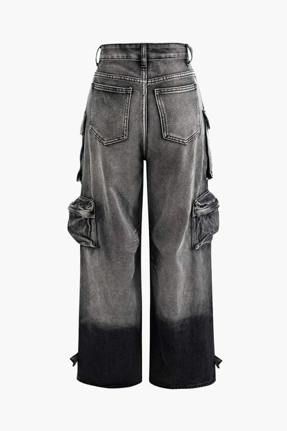 Black Denim Cargo Pants back